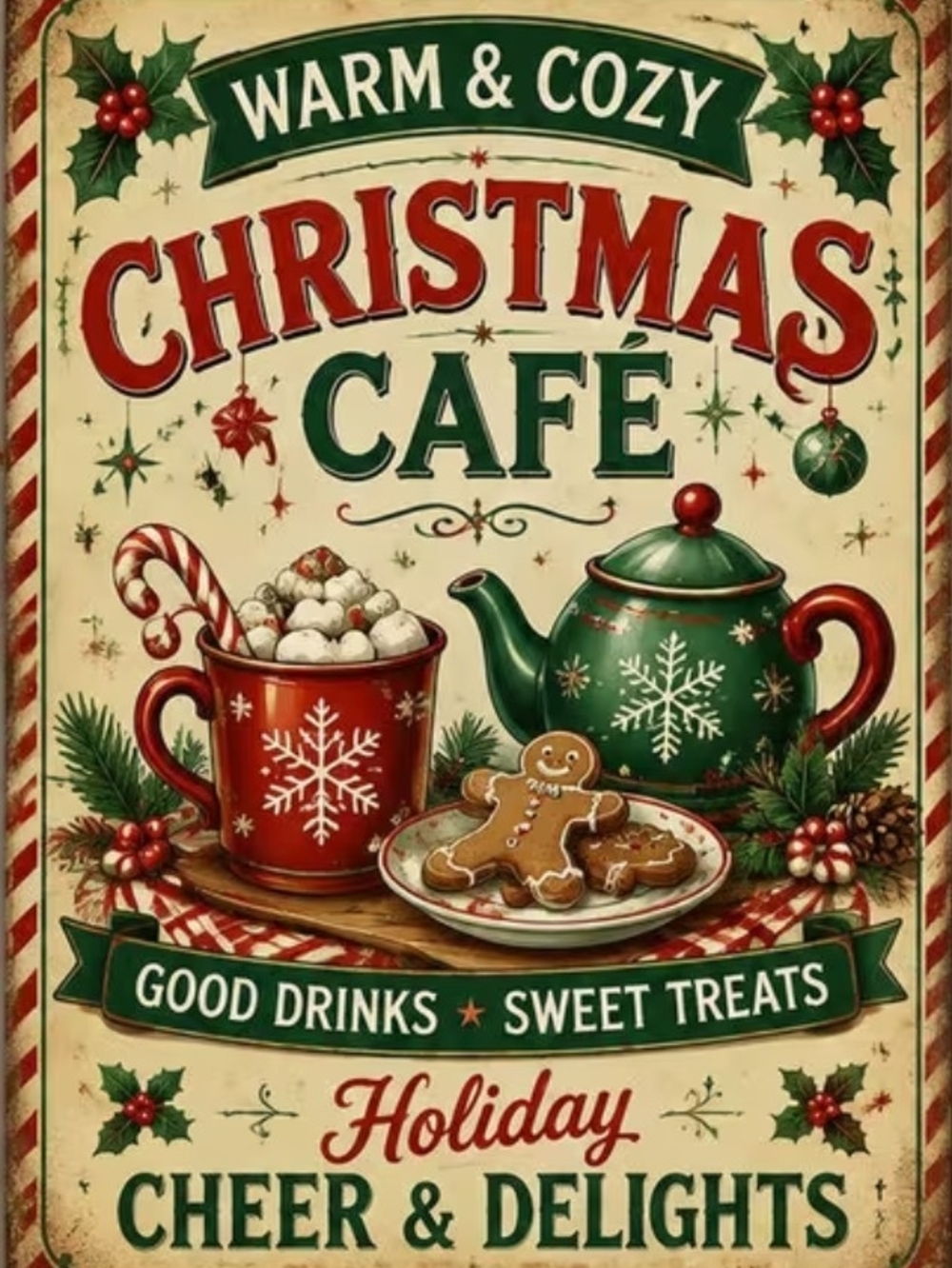 Warm & Cozy Christmas Café Holiday Wall Art 8x10 Print